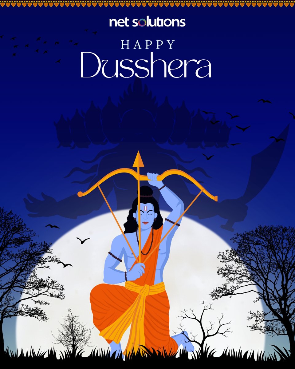 netsolutions's tweet image. Happy Dussehra from all of us at Net Solutions! 
On this auspicious day, we celebrate the victory of good over evil, light over darkness, and knowledge over ignorance.
May this Dussehra bring success, joy, and prosperity to you and your loved ones. Together, let’s keep moving…