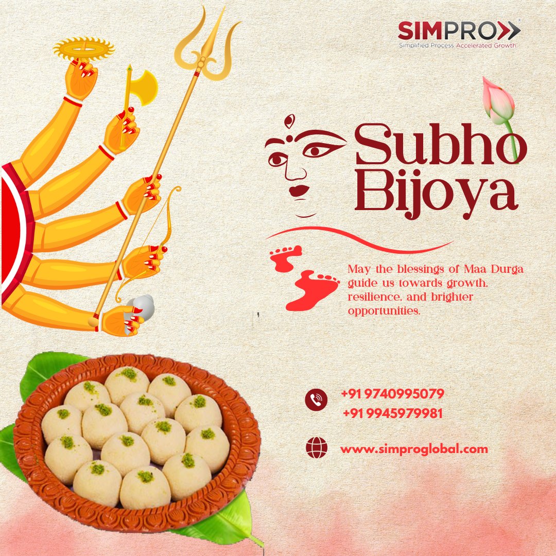 Simproglobal's tweet image. 🌸✨ Subho Bijoya!
May Maa Durga bless you with strength, growth &amp;amp; endless opportunities. 🙏
SIMPRO wishes you happiness &amp;amp; prosperity always. 

#SubhoBijoya #SIMPRO #FestiveWishes