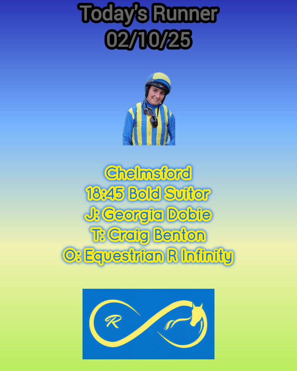 Craig Benton and Equestrian R Infinity travel to <a href="/ChelmsfordCRC/">Chelmsford City Racecourse</a> today.

Good Luck team 💪💪💪

#Horses #HorseRacing #Equestrian #ChelmsfordCityRacecourse