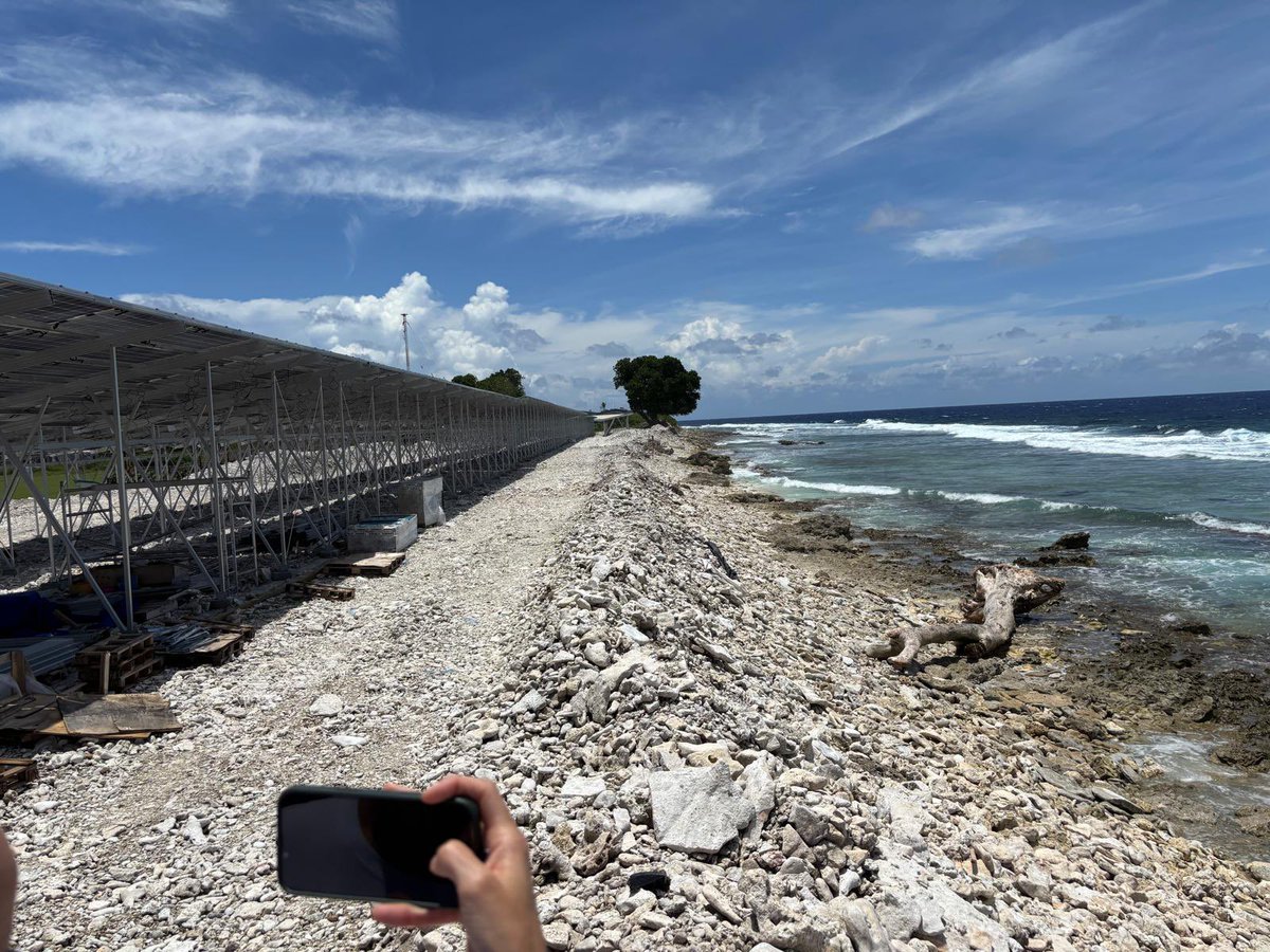 GermanyPacific's tweet photo. ☀️ Very impressed by solar panels along the ocean side in #Funafuti, #Tuvalu 🇹🇻.
#Renewables are the way forward to a sustainable energy future in the Pacific. 🌊⚡️
#Renewables #SustainableFuture #PacificEnergy #ClimateAction https://t.co/6MjlNJ1IAB