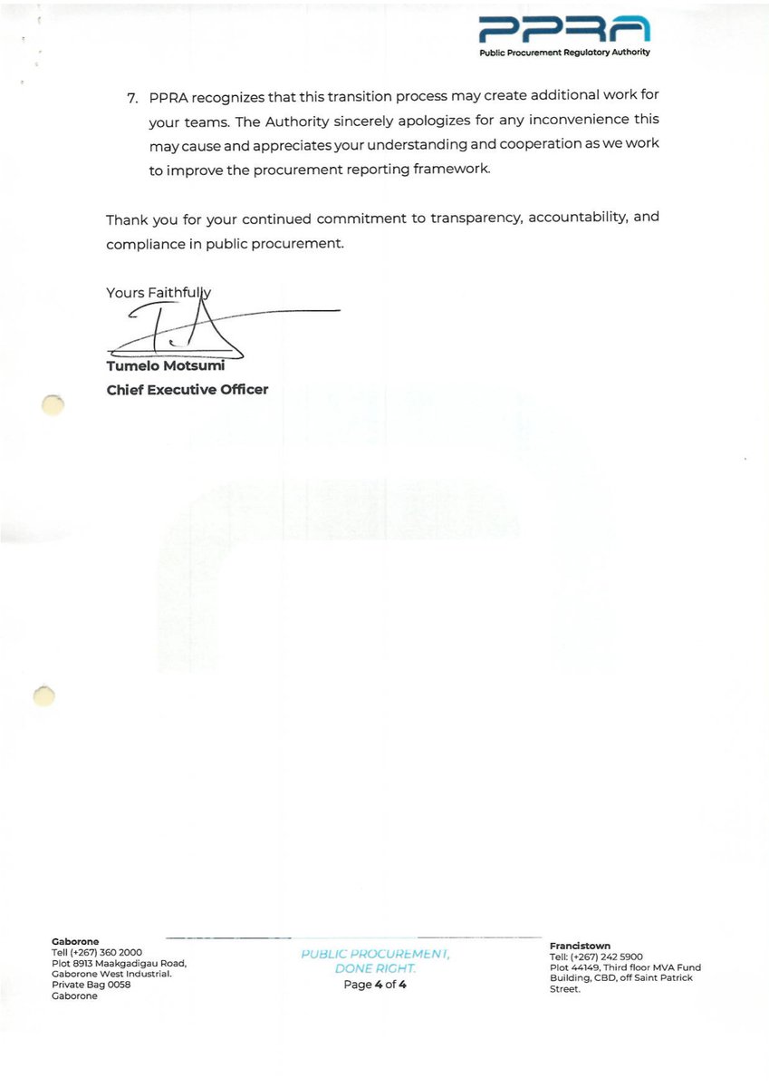 PPRA Circular No. 7 of 2025
Revised Consolidated Monthly Procurement Reporting Tool
#PublicProcurementDoneRight

Click the link below to view or download the PDF circular:
ppadb.co.bw/Circulars/PPRA…