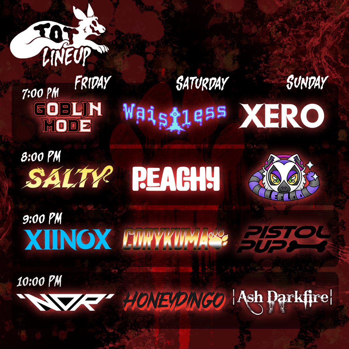 🎶👻 The Tails of Terror 4 DJ lineup is here!
Time to get hyped, plan your night, and pick which spooky sets you’ll be dancing to! 🕺💀💃 #TailsOfTerror4