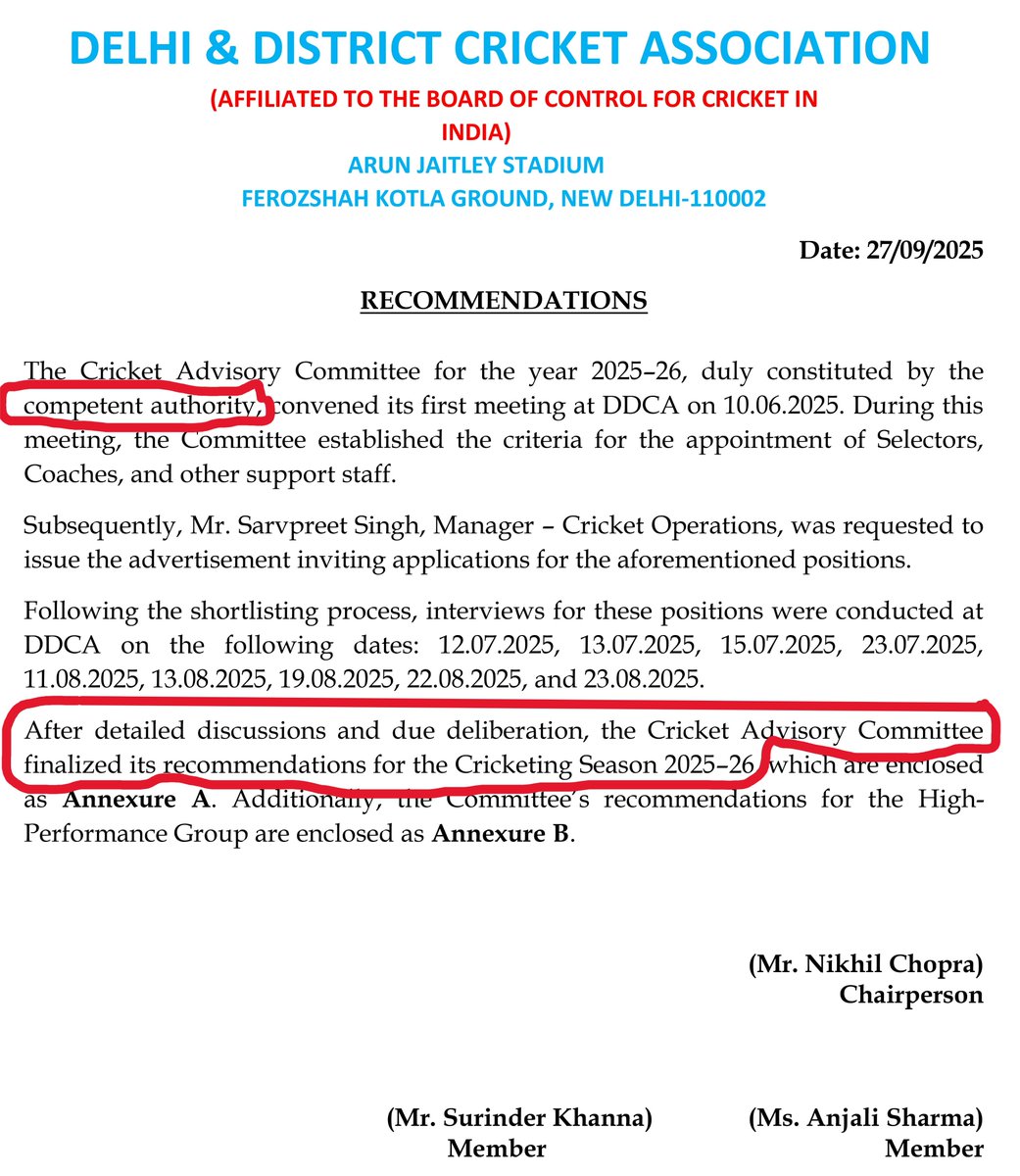 AlwaysCricket's tweet image. Just to emphasise, selection of male masseur for Delhi senior women&apos;s team was made &quot;after detailed discussions and due deliberation&quot; by DDCA&apos;s #Cricket Advisory Comm &amp;amp; approved by &quot;competent authority&quot; (who is he/she?)(see photo). #Crickettwitter #DDCA #domesticcricket #INDvsWI