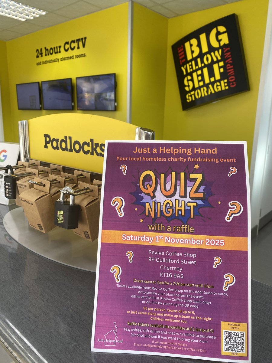 We invited <a href="/bigyellowss/">Big Yellow</a> #Byfleet to our Quiz Night, our wonderful charity storage provider 💛

#JAHH
#HelpingTheHomeless
#Chertsey #Runnymede #Surrey
#KindnessMakesYourHeartSmile
#BigYellowSelfStorage
💰 Donate here: justahelpinghand.sumupstore.com
👉 bigyellow.co.uk/byfleet-self-s…