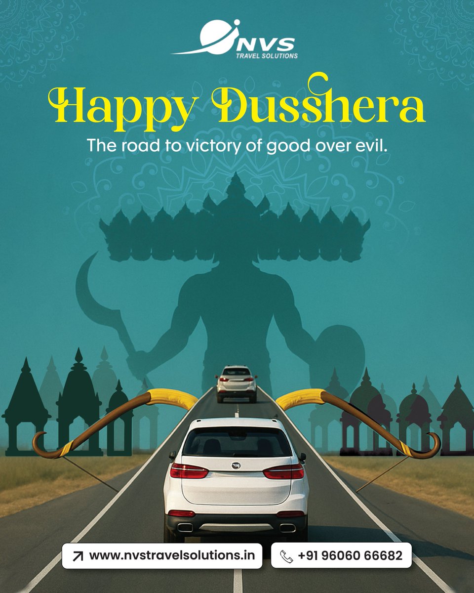 NvsPvt's tweet photo. This Dussehra, let’s celebrate the victory of good over evil and light over darkness. ✨

👉 https://t.co/sMpcftV9oD
 | 📞 +91 96060 66682

#HappyDussehra #FestiveJourneys #CelebrateWithNVS #TravelWithNVS #SafeJourneys https://t.co/rY0AbwECe1
