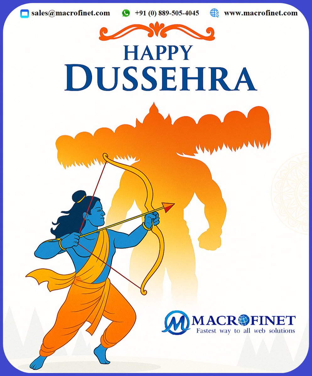 macrofinet's tweet image. May this festival of triumph inspire you to conquer challenges, embrace positivity, and celebrate the victory of good over evil in every aspect of life.

Wishing you and your loved ones prosperity and joy.

#HappyDussehra #Dussehra2025 ##CelebrateGoodness #FestiveVibes #Festival