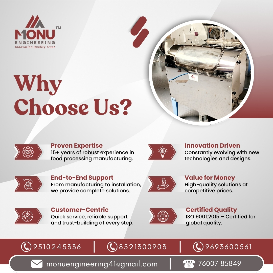 MonuEngineering's tweet image. With 15+ years of expertise, certified quality, and customer-first service, we are your trusted partner in food processing solutions. 🌟
#WhyChooseUs #MonuEngineering #TrustedPartner