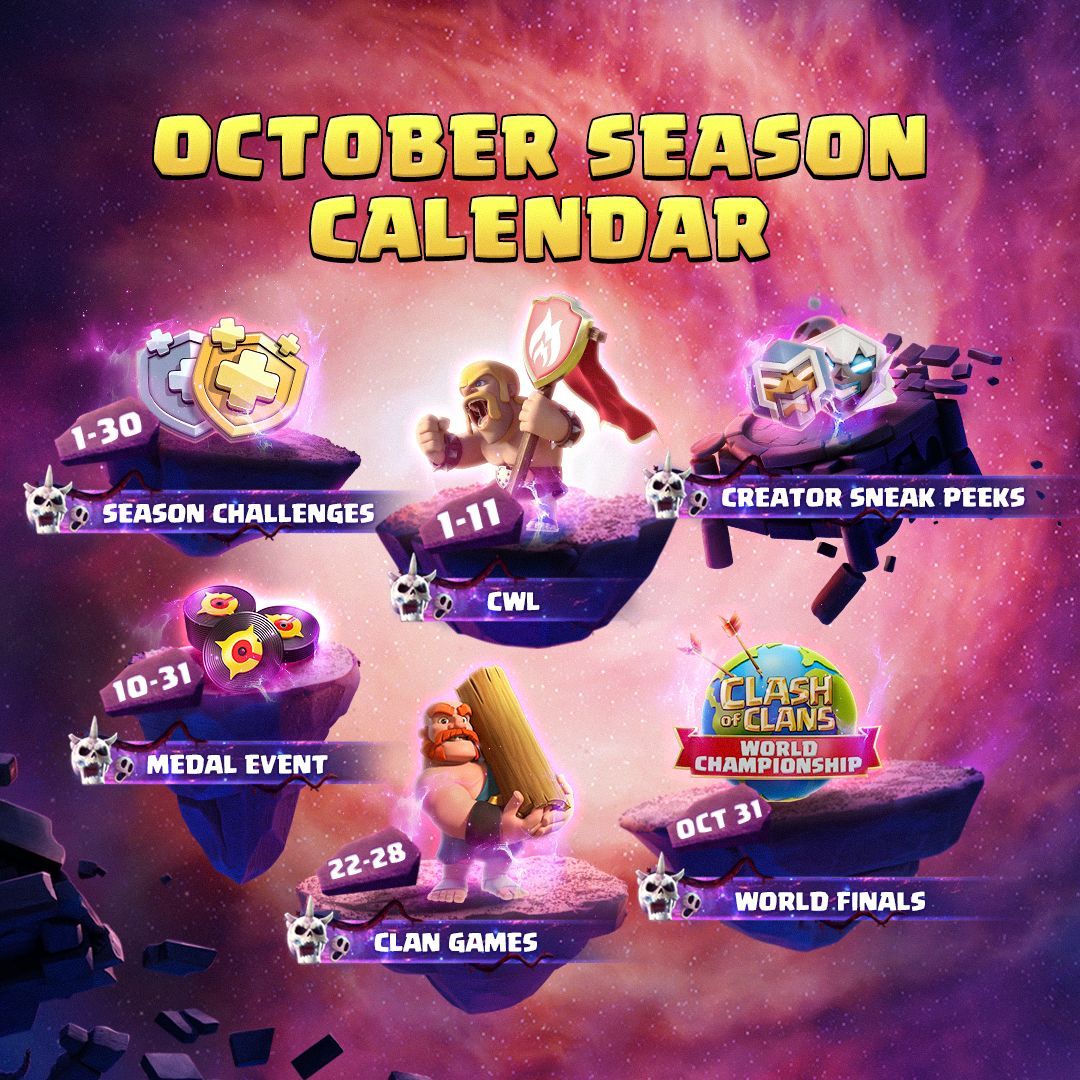 ClashofClans's tweet photo. The 'Cosmic Calamity' Controllable Hero Challenge starts on October 4, not the 1st.
Thanks for spotting that!
#Clashoween https://t.co/c4lB0UuLfG