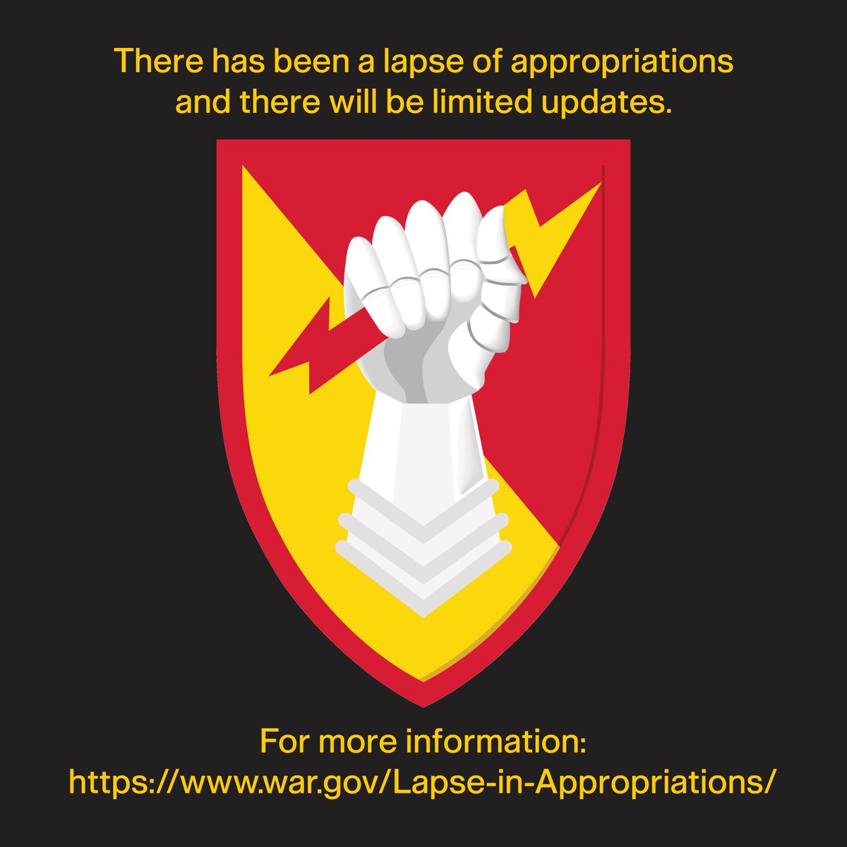 There is a lapse of appropriations and there will be limited updates to our official pages.

For more information please click the link below:
war.gov/Lapse-in-Appro…