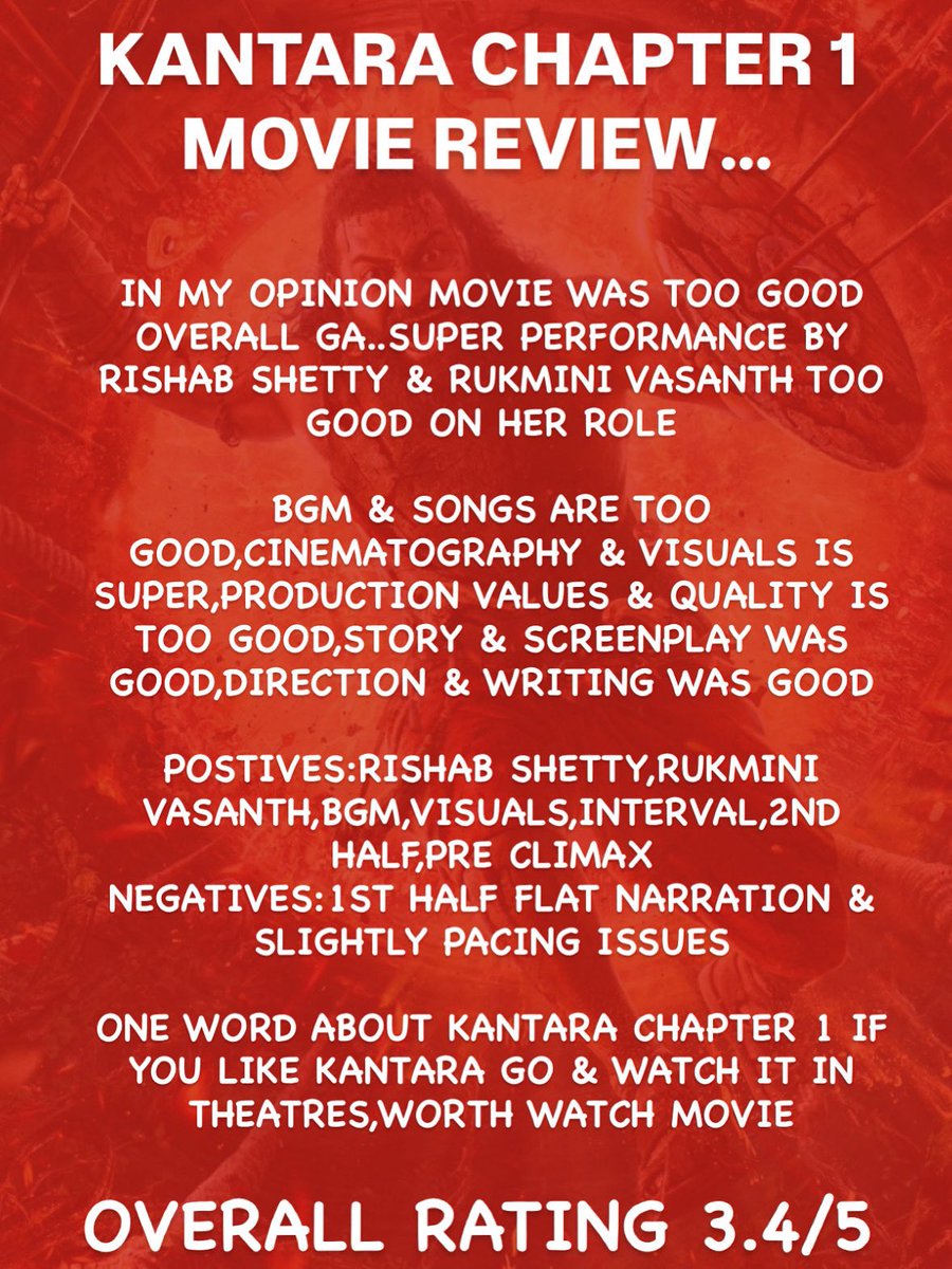 Movie_Times_OTT's tweet photo. #kantarachapter1 Movie Review ๐๐
#Kantara #RishabShetty #RukminiVasanth #ReviewWorld #KantaraChapter1Review https://t.co/e7LvahOQlw