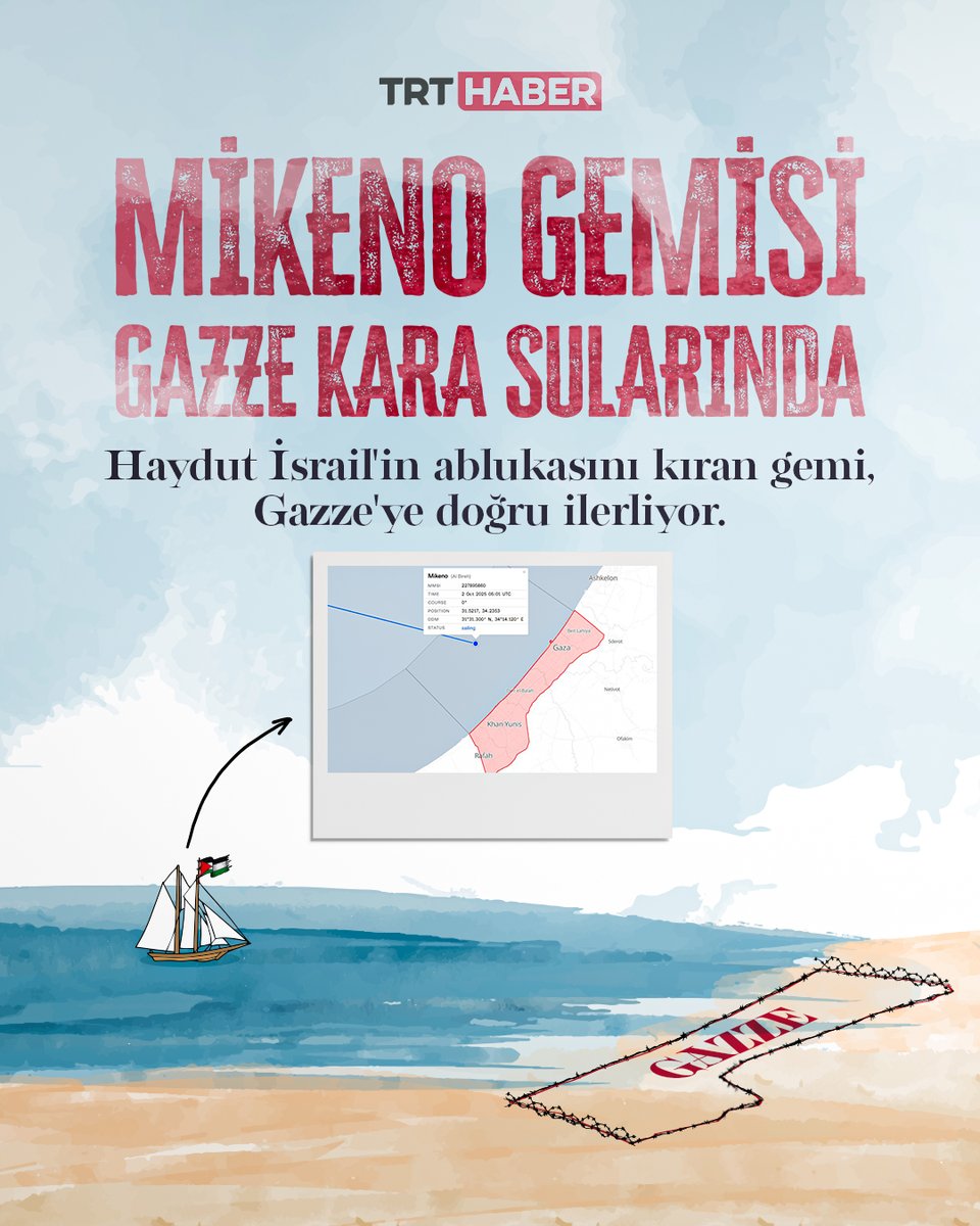 Haydut İsrail'in ablukasını kıran Mikeno gemisi Gazze karasularında.

#FreePalestine