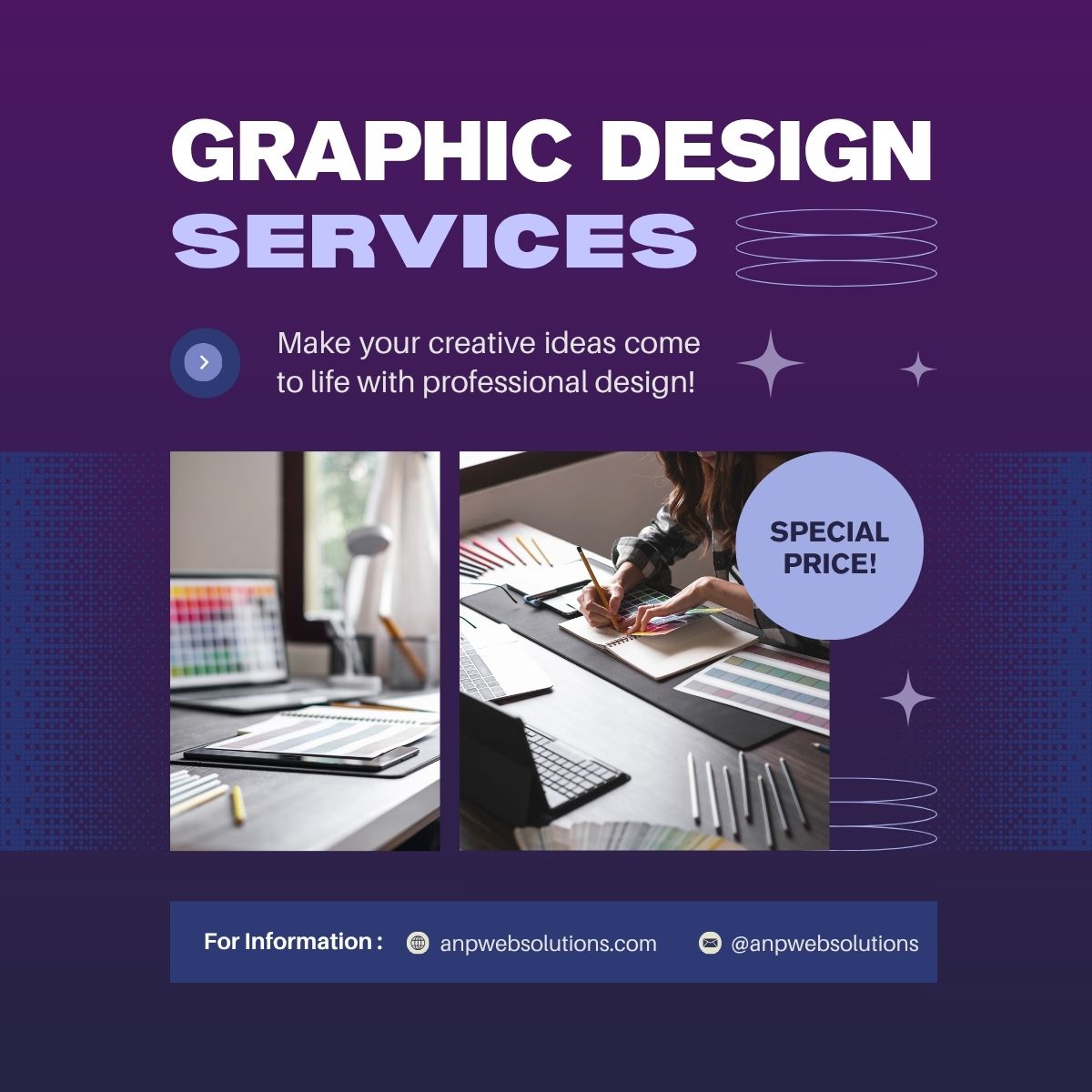anpwebsolutions's tweet image. Ready to bring your creative ideas to life? ✨

Our Graphic Design Services offer professional design solutions to help your brand stand out. We&apos;re currently running a SPECIAL PRICE!

Elevate your visuals and make a lasting impression.

🌐 Visit anpwebsolutions.com