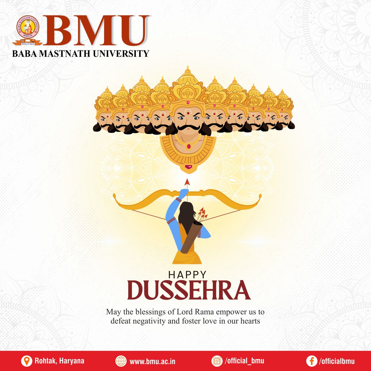 official_bmu's tweet photo. Happy Dussehra! 
On this auspicious day, let’s celebrate the victory of good over evil, truth over lies, and light over darkness. 🌟

Wishing you and your family a joyous and prosperous Dussehra! 🎉🌸

#HappyDussehra #VictoryOfGoodOverEvil #FestiveVibes https://t.co/JW339fhx9Z