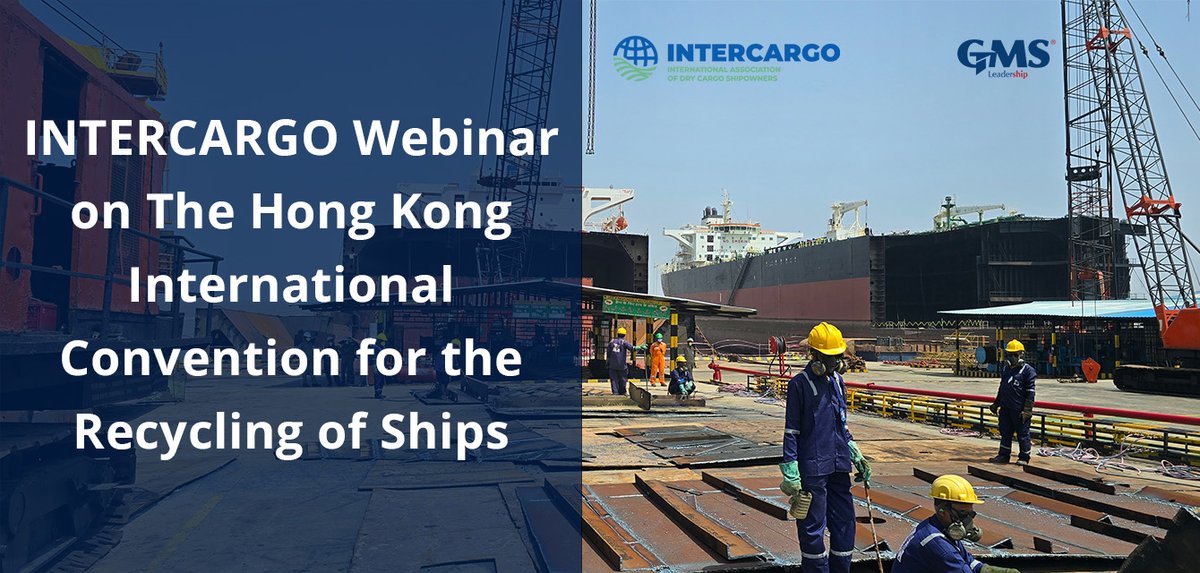 GMS_Leadership's tweet photo. This Friday, our colleagues Dr. Anand Hiremath and Dr. Nikos Mikelis will represent GMS in the INTERCARGO webinar on the Hong Kong International Convention for the Safe and Environmentally Sound Recycling of Ships (HKC).

The session will focus on the Convention’s upcoming entry into force and what it means for safe, sustainable ship recycling across the maritime sector.

We look forward to engaging with fellow INTERCARGO members on this important step for our industry.

Learn more and register here (INTERCARGO members only): https://t.co/9MCNSRdBzw

#ShipRecycling #MaritimeSustainability #HKConvention #INTERCARGO