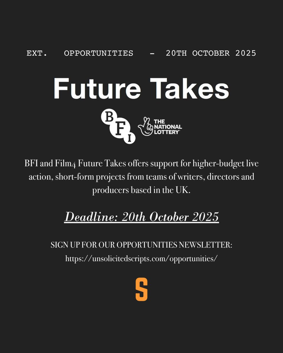 u_scripts's tweet image. Future Takes by BFI & Film4 is seeking ambitious UK teams for high-budget shorts (up to 25 mins) with £60k–£90k funding!
bfi.org.uk/get-funding-su…
#FutureTakes #ShortFilmFunding #BFINetwork #Film4 #UKFilmmakers
