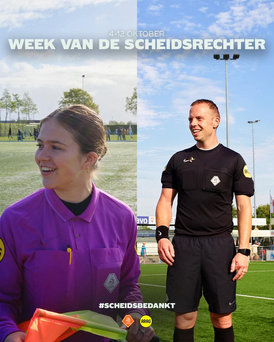 Zet jouw #scheidsrechter in het zonnetje tijdens de #Week van de Scheidsrechter! 💛🖤

Van zaterdag 4 tot en met zondag 12 oktober is de Week van de Scheidsrechter, waarin we alle (assistent-)scheidsrechters op het veld en in de zaal bedanken.

#VierHetVoetbal #ScheidsBedankt