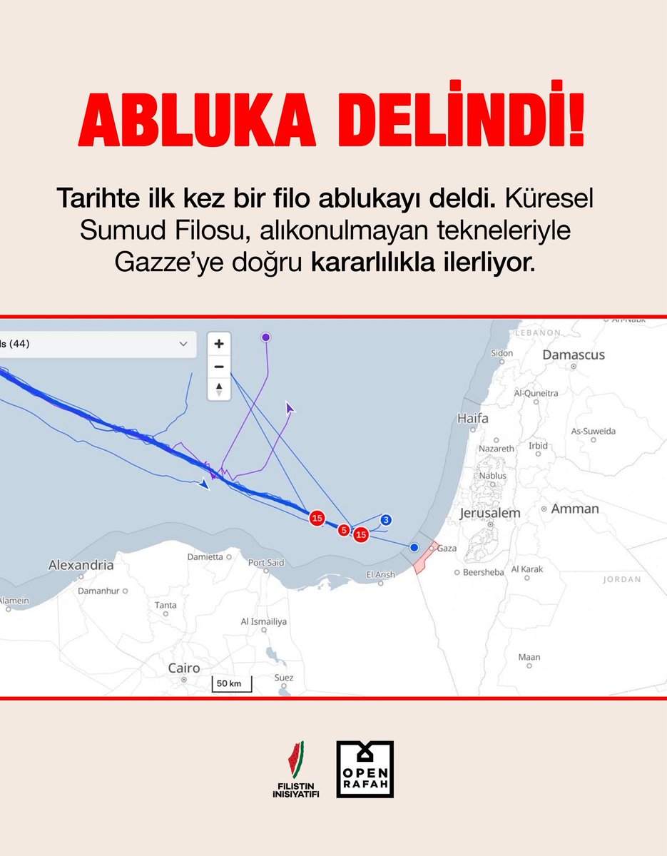 2 Ekim Salı 2025 
İşgalci ve katil İsrail’in Gazze’ye uyguladığı abluka delindi! Ve o gemideki inanmış insanları tanısanız ve devamında gelenleri tanısanız aslında bunun tesadüf olmayacağını anlarsınız! Geçen gün Üsküdar meydanında onlarla konuştuktan sonra şöyle söylemiştim: Bu