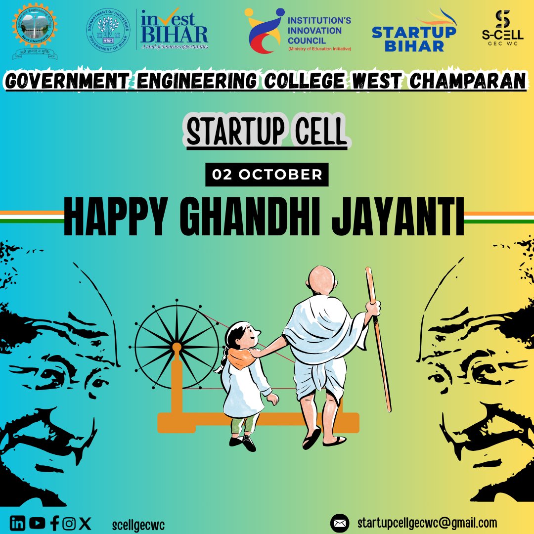 scellgecwc's tweet image. 🌿✨ &quot;On this Gandhi Jayanti, let’s pledge to walk on the path of truth, innovation, and self-reliance – the true essence of Atmanirbhar Bharat.&quot; 🇮🇳
#startupbihar #scellgecwc #startupindia #innovation #StartupCell #entrepreneurship