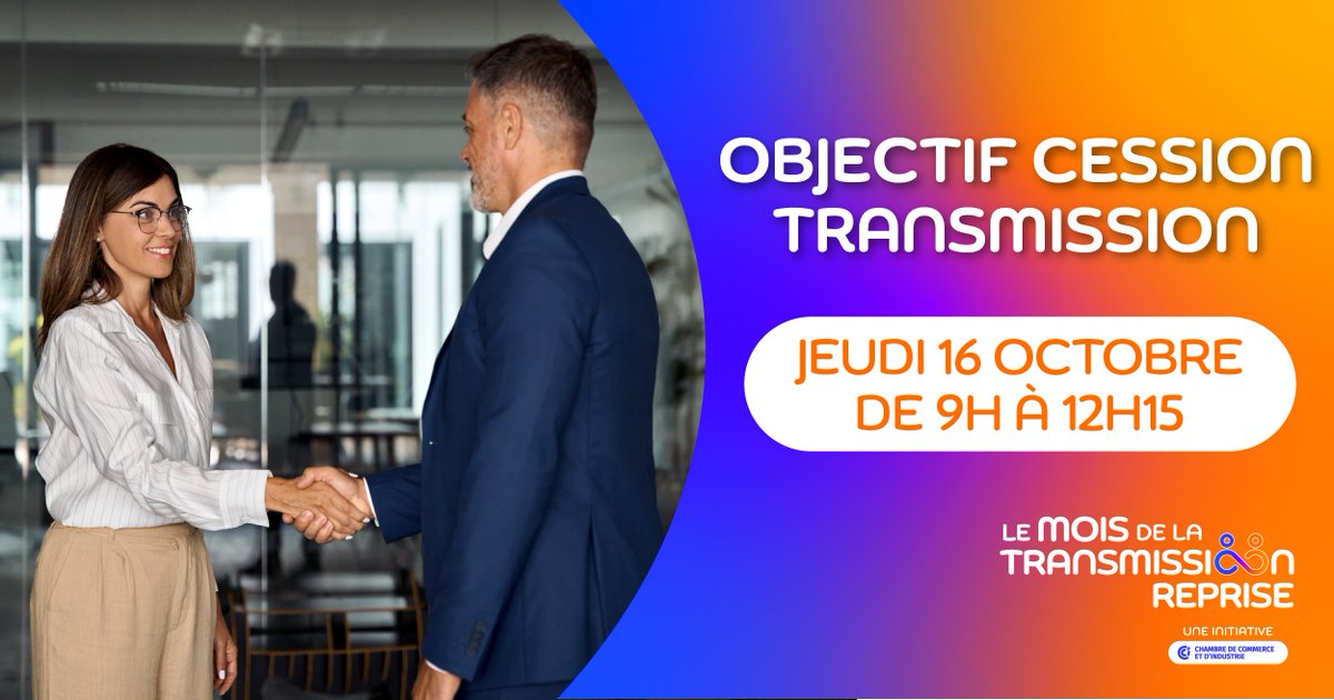 CCI Vendée (@ccivendee) on Twitter photo Préserver la vitalité économique de la Vendée, c’est anticiper la #transmission de nos entreprises !
La CCI Vendée vous invite à une matinée dédiée à la Cession Transmission :
📆 Jeudi 16 octobre de 9h à 12h15
+ d'infos sur le programme et inscription 👉 urlr.me/A2F84z Préserver la vitalité économique de la Vendée, c’est anticiper la #transmission de nos entreprises !
La CCI Vendée vous invite à une matinée dédiée à la Cession Transmission :
📆 Jeudi 16 octobre de 9h à 12h15
+ d'infos sur le programme et inscription 👉 urlr.me/A2F84z