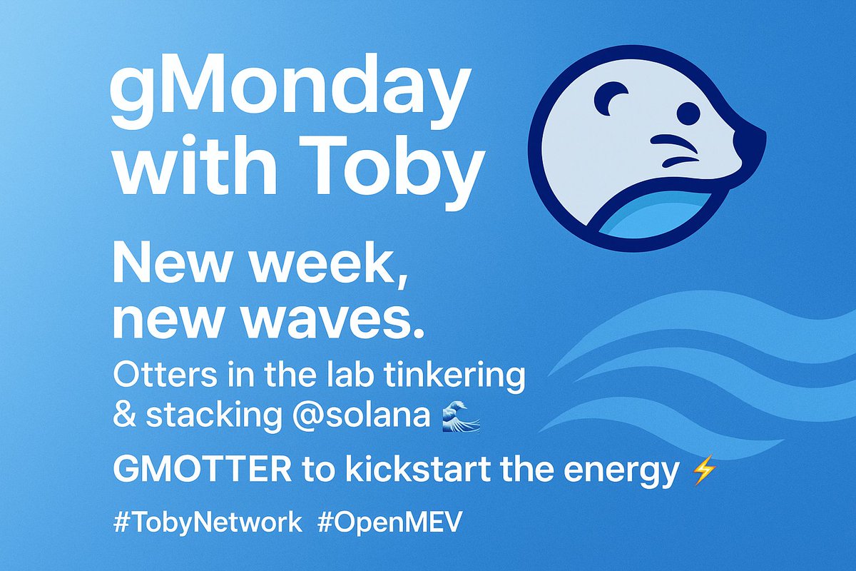 amirhosein73353's tweet photo. “New week, new waves. Otters in the lab tinkering &amp; stacking @solana 🌊GMOTTER to kickstart the energy ⚡️Let’s make this one count. #TobyNetwork #OpenMEV #Solana https://t.co/6SiVdPvII7