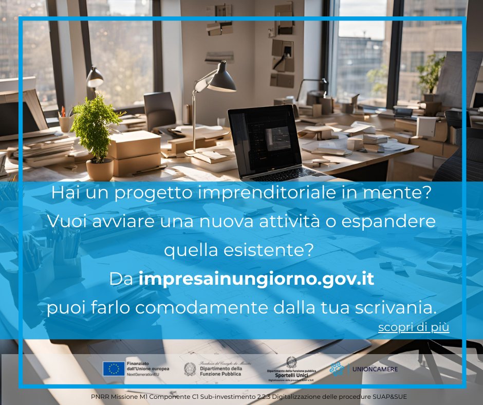 #digitalizzazioneproceduresuap #PNRR #SUAP
#lecameredicommercioperleimprese #sportelliunici
#sistemacamerale #impresainungiorno #digitalizzazione #semplificazione #cittadini #imprese #padigitale
➡️ impresainungiorno.gov.it/web/l-impresa-… 
<a href="/PromoImpresaBM/">PromoImpresa Borsa M</a>  <a href="/unioncamere/">Unioncamere</a>