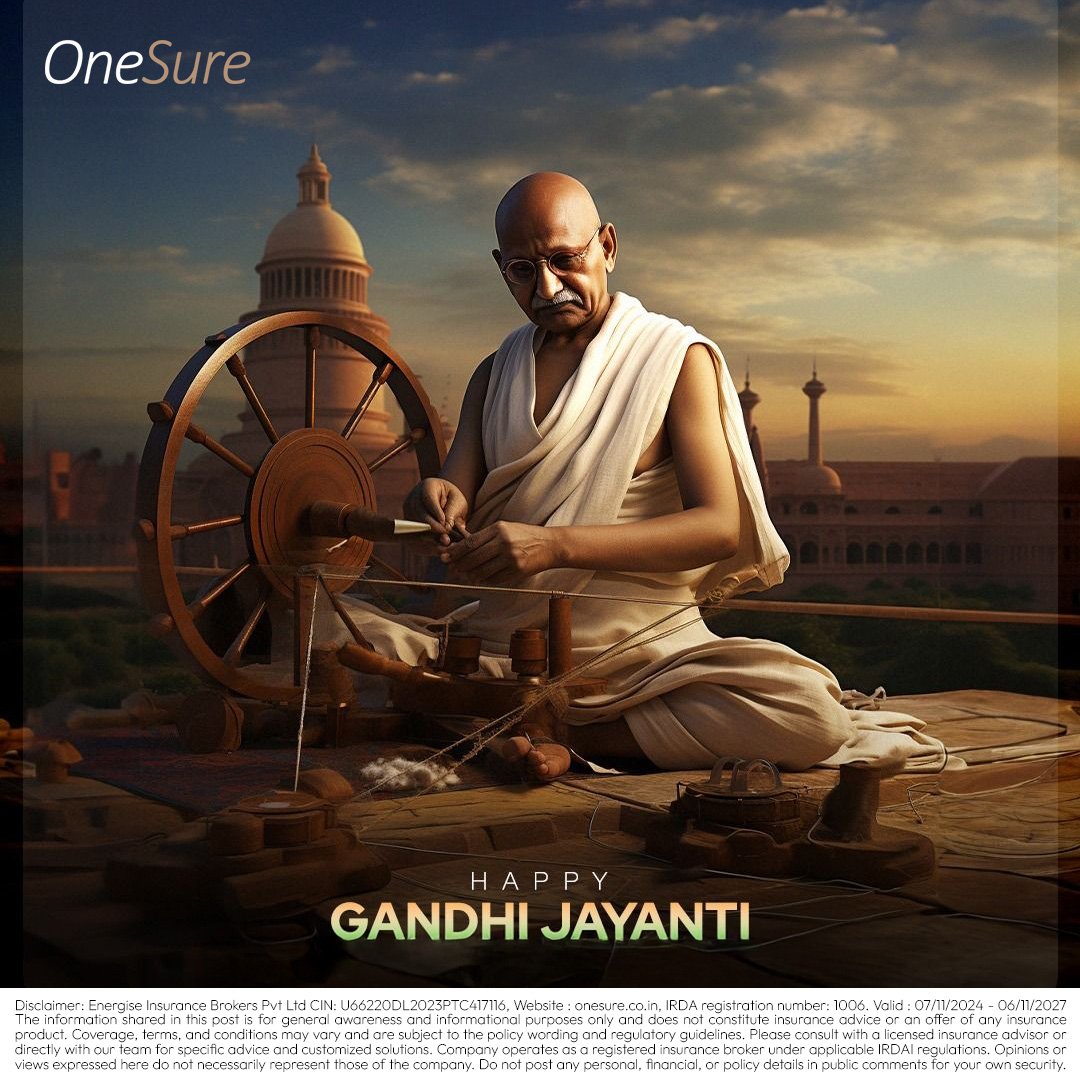 OneSureOfficial's tweet image. This Gandhi Jayanti, may truth and simplicity guide every step of your journey. OneSure wishes you a very Happy Gandhi Jayanti.

#OneSure #HappyGandhiJayanti #TruthAndSimplicity #GuidingLight #InsuranceWithConfidence #NewBeginnings #GandhiJayanti2025