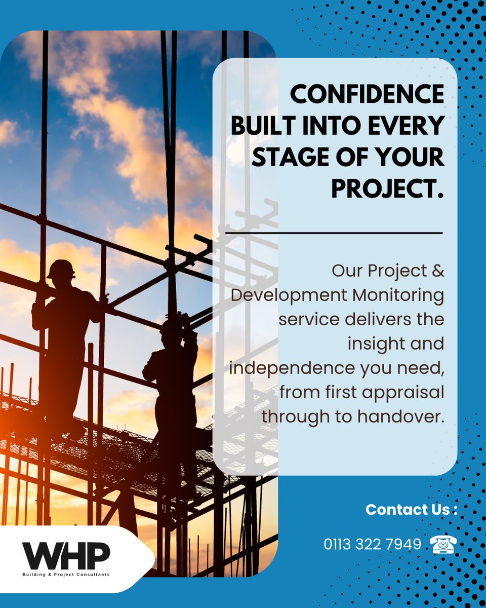 WHPLimited's tweet image. 🏗️💼 Confidence at every stage.
WHP’s Project & Development Monitoring gives banks, funds & investors clarity from due diligence to handover.
✔️ Due diligence
✔️ Pre-acquisition reports
✔️ Live monitoring
✔️ Clear reporting
👉 whplimited.co.uk
#WHP #ProjectMonitoring