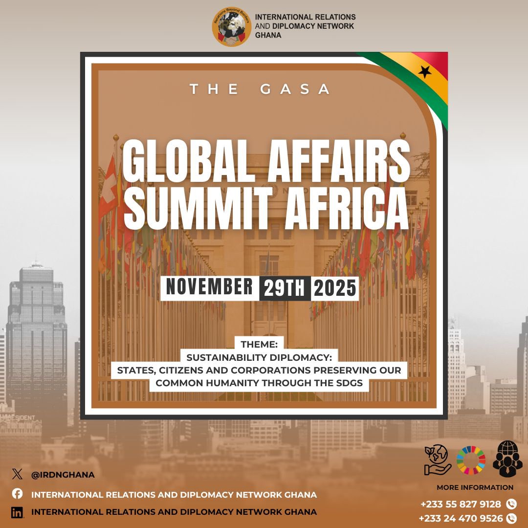 Ready to make impact?
The Global Affairs Summit Africa (The GASA) is inviting visionary partners to sponsor our inaugural summit.
Theme: Sustainability Diplomacy &amp; the SDGs. Call or DM us.
Let’s shape the future — together. 

#IRDNGhanaGASA #Sustainability #Diplomacy #SDGs