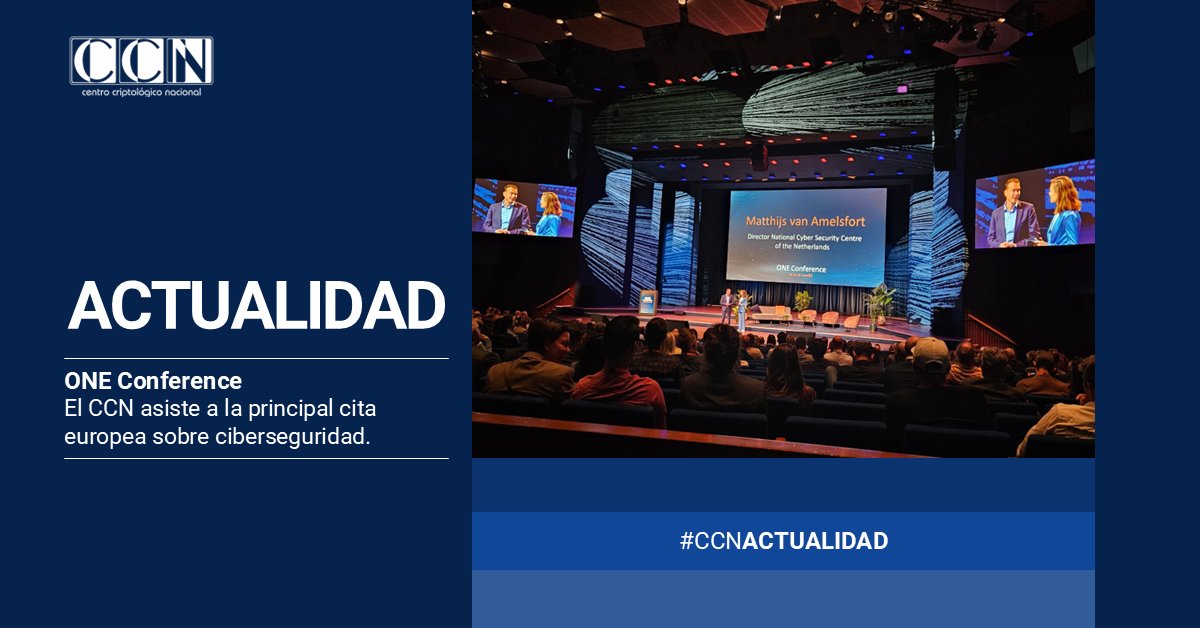 CCNCERT's tweet photo. 🛡️ El #CCN ha asistido a la #ONEConference, una de las principales citas europeas sobre #ciberseguridad, que se ha celebrado los días 30 de septiembre y 1 de octubre en La Haya.

🔗 https://t.co/bPCYERBTM1 https://t.co/wUs2yMv7FY