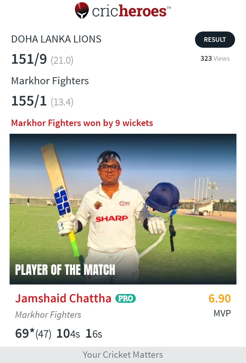 It is a #MarkhorFighters way!👇☘️❤️ 61st 50s. Alhamdulillah. This match was played at the request of this new team which approached us as part of the cricket development. This was their first match. It was 20 20-over game. I allowed one more over for them to play. I am sure they