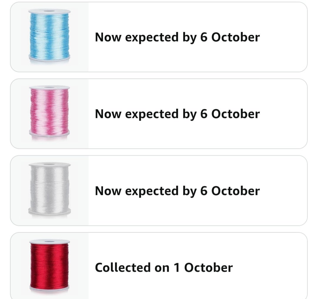 MrsKarenEmery's tweet image. No thanks, as my delivery didn't arrive at all yesterday, and priority 7am to 1pm delivery for yesterday is now expected by 6 October I've given up on getting it. Yet the one I ordered as non priority for #WorldAIDSDay arrived yesterday, go figure. 🤷‍♀️ Very dissapointed @AmazonUK