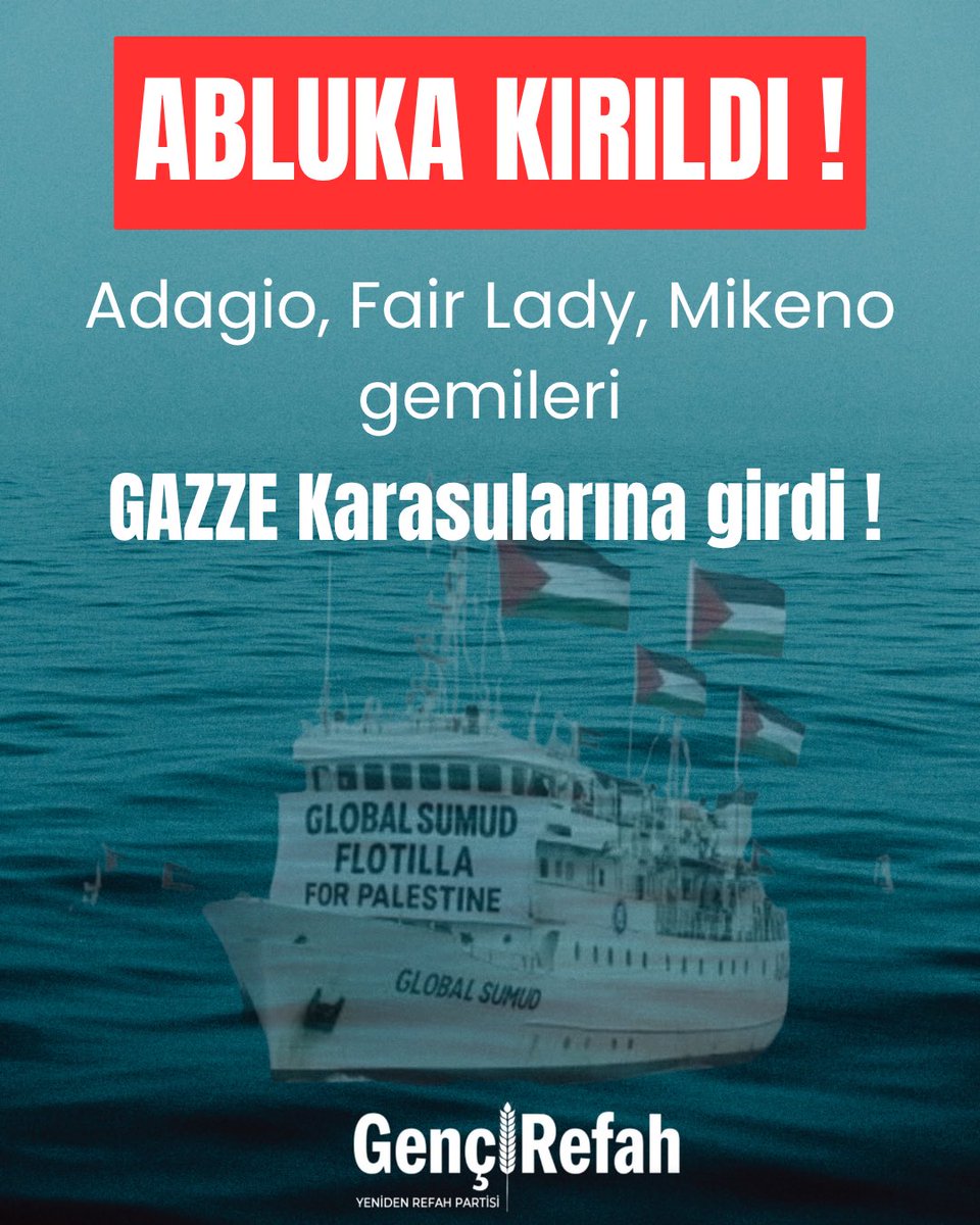 gencrefah's tweet photo. ABLUKA KIRILDI ! 

Sumud Filosu Gazze Karasularında! 

Filo’nun gemilerinden Mikeno, Gazze karasularına ulaştı, karaya sadece 9 mil kaldı.. https://t.co/igh8TS72CR
