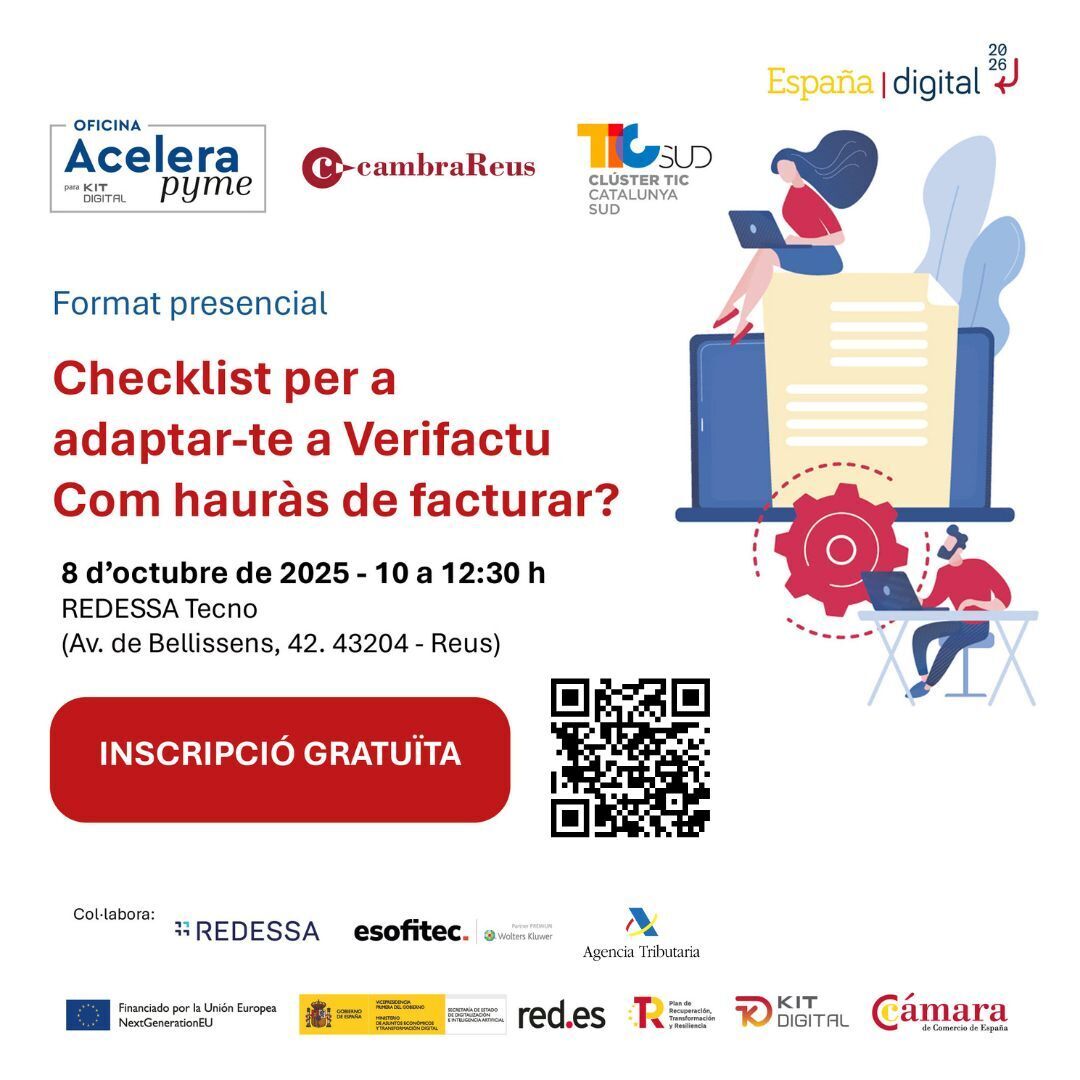💻📊#EMPRESA Participa a la jornada 'Checklist per adaptar-te a Verifactu' impulsada pel #TICSud en el marc de l'Oficina #AceleraPyme amb <a href="/cambrareus/">Cambra de Reus</a>!

✅Claus de la llei, software, proccessos i dubtes.
🗓️8/10
⏰10h-12:30h
📍<a href="/RedessaReus/">REDESSA</a>
✍️inntuyo.com/jornada-verifa…

#CatalunyaSud