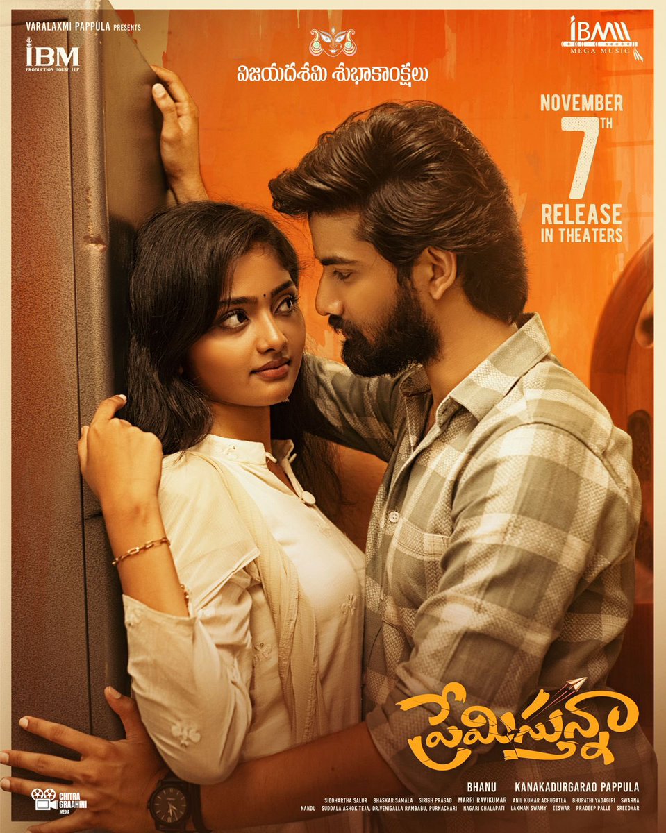 Premistunnaa's tweet photo. Premistunnaa - An Unconditional Love, hitting theatres on Nov 7th ❤️‍🔥

Happy Dussehra ✨

@Sathvik_varma4 @preethinehaa 
#chitragraahini_media
#Premistunnaa #sathvikvarma #preethineha #Bhanu #ibmproductionhousellp https://t.co/en4vdjsRuA