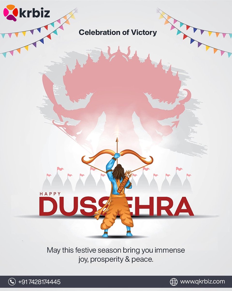 QkrBiz's tweet photo. ✨ “Dussehra reminds us that good always triumphs over evil.
Let’s celebrate this victory with positivity, prosperity, and peace.
Team krbiz wishes you a very Happy Dussehra!” ✨ https://t.co/IE7bc76FNH