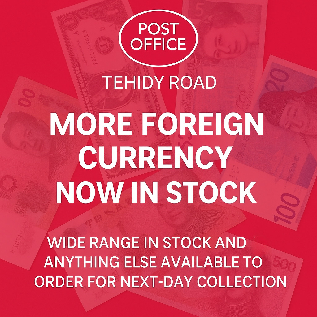TehidyRdPO's tweet photo. ✈️ Heading abroad? We’ve got you covered in Camborne! 🌍

💱 More foreign currencies now in stock
📦 Next-day order available if we don’t have yours
💳 Travel Money Card
🛡️ Award-winning Travel Insurance

Local, simple, convenient ♥️

#TehidyRoadPostOffice #TravelMoney https://t.co/UrRWEfm5ra