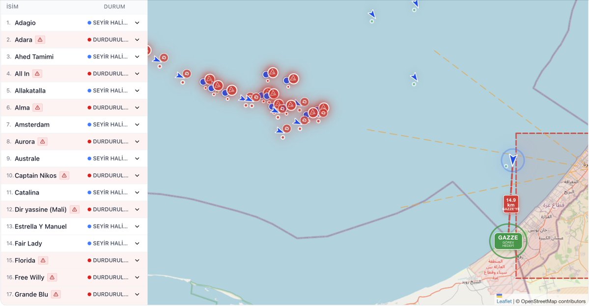 <a href="/bekirdeveli/">Bekir Develi</a> <a href="/ErdemOzveren571/">Erdem Özveren</a> <a href="/m_eminyildirim/">Muhammed Emin Yıldırım</a> Mavi Marmara 73 Mil'e kadar gidebilmişti,
Sumud Konvoyu 50 Mil'e kadar yaklaşabildi.

Bazı gemilere el konulurken bazı gemiler kaçmayı başardı ve hala daha #Gazze'ye ilerleyen gemiler var. 

Bunlardan biri bile başarsa, İNSANLIK kazanmış olacak.

Gemileri canlı olarak takip etmek