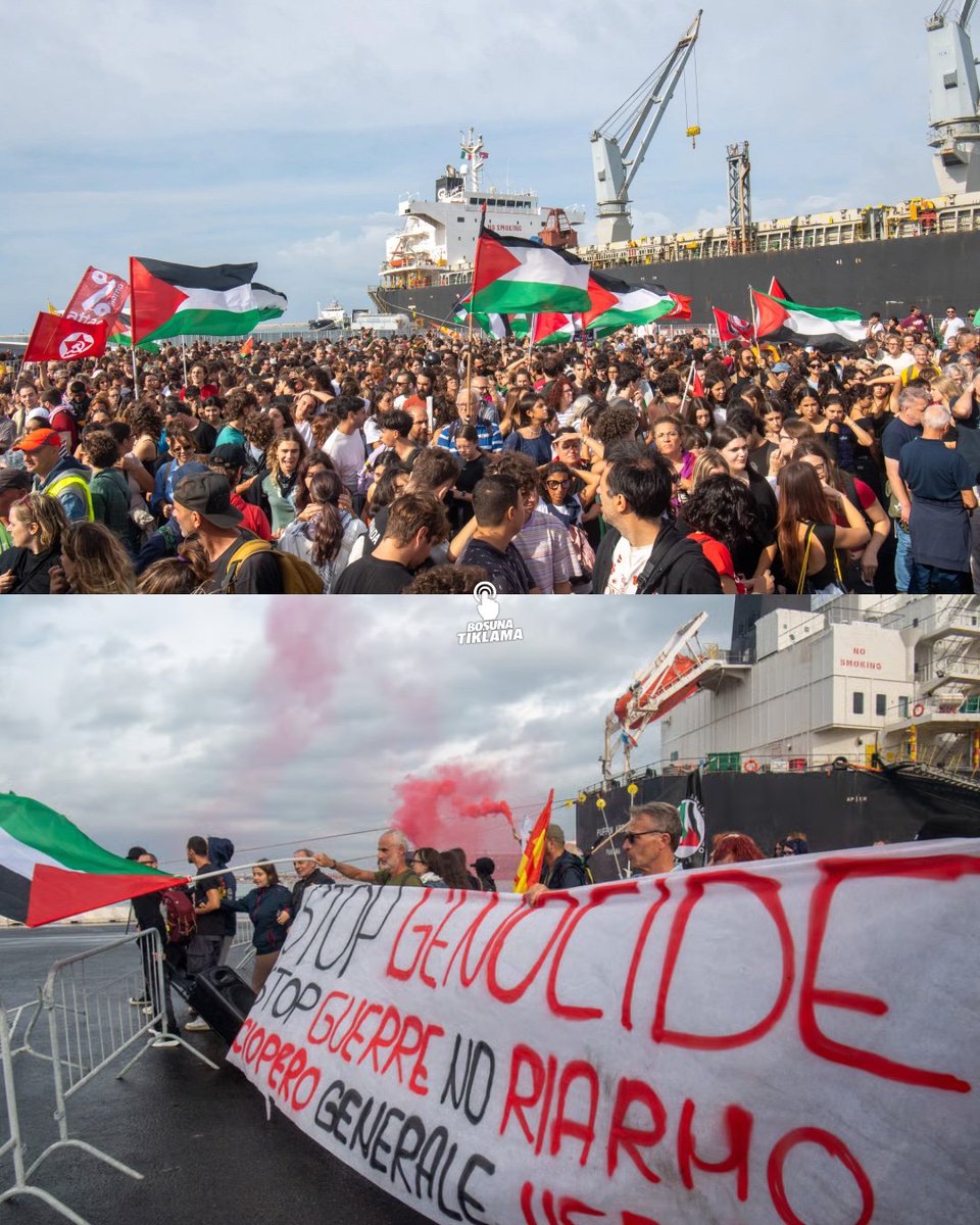 💥 İtalya'da liman işçileri, hükümete İsrail'le ilişkileri sonlandırma ve Filistin'i tanıma çağrısı yaparak iş bırakma eylemi yapıyor.