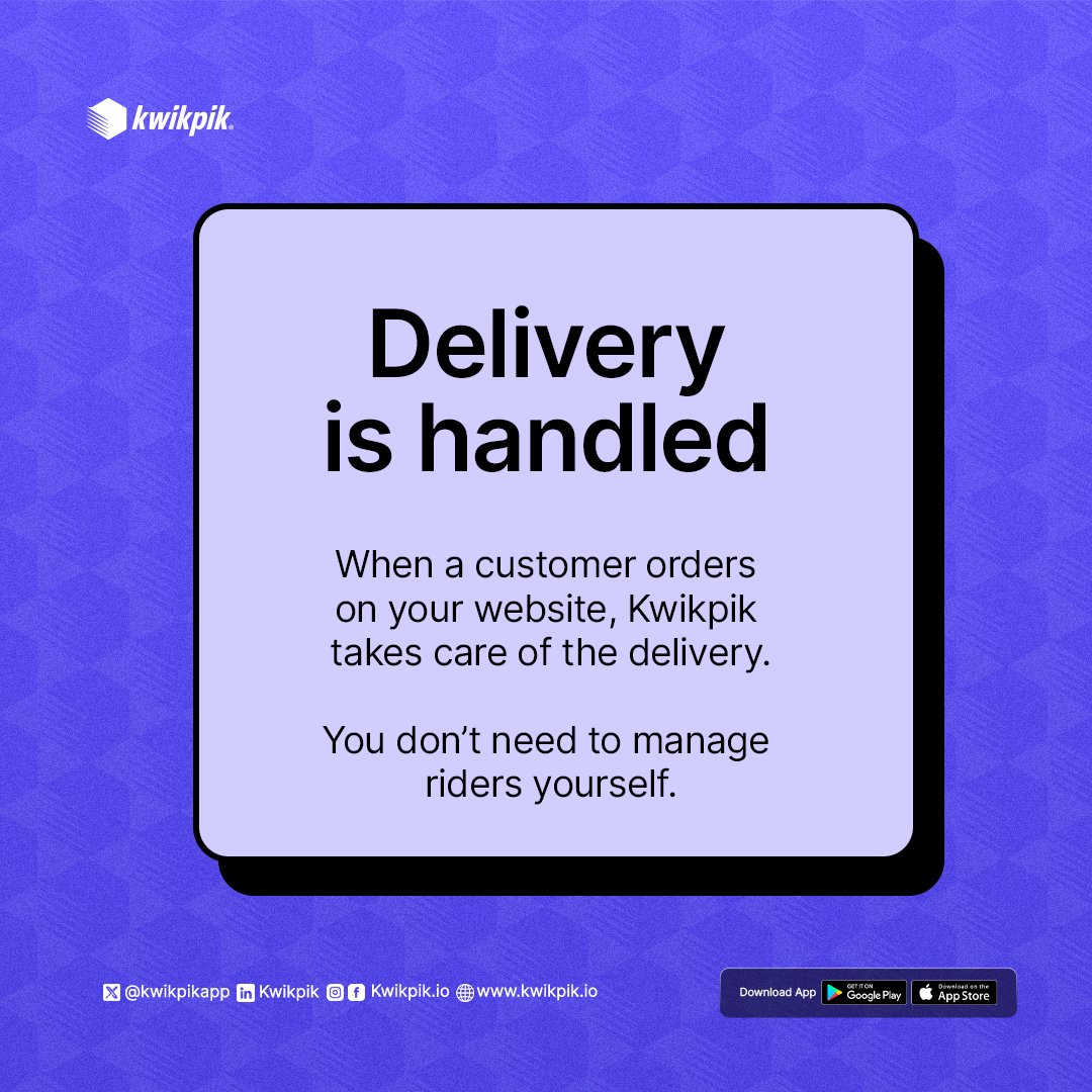 kwikpikapp's tweet image. Future proof your demand. 

Integrate our logistics API and get plugged in to our network of couriers. 

To get started, email us at support@kwikpik.io

#kwikpik #logisticsAPI