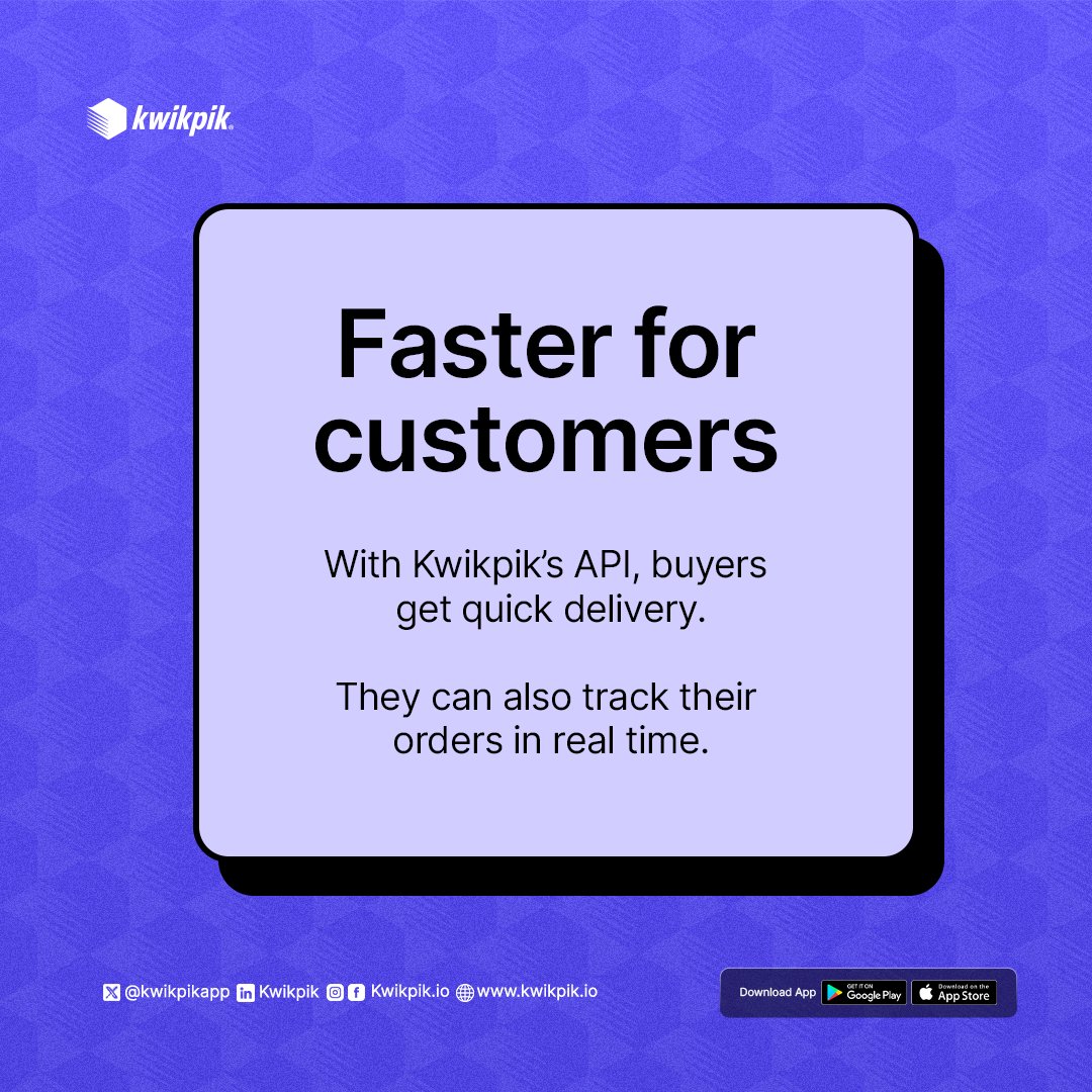 kwikpikapp's tweet image. Future proof your demand. 

Integrate our logistics API and get plugged in to our network of couriers. 

To get started, email us at support@kwikpik.io

#kwikpik #logisticsAPI