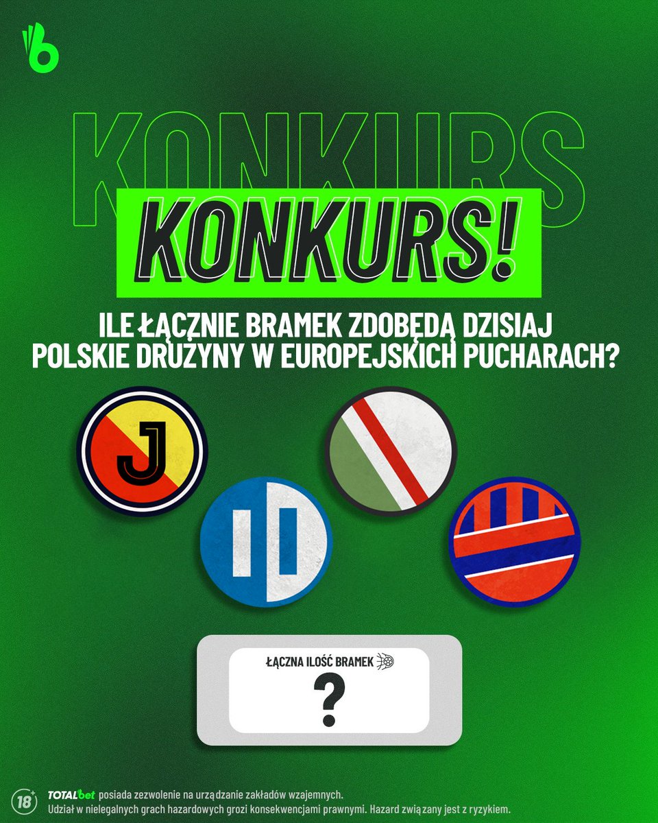 TOTALbetPL's tweet photo. #KONKURS
🎯 Wytypuj ile łącznie bramek zdobędą dziś drużyny z Ekstraklasy w Lidze Konferencji Europy!
Zasady:
💚 Polub ten post
✅ Obserwuj
@TOTALbetPL
#⃣ Dodaj do odpowiedzi #TOTALbet
👉 Pierwsze 3 osoby, które zrobią to poprawnie otrzymają freebet 10 PLN‼️
⏳ Na Wasze odpowiedzi czekamy do 18:44!