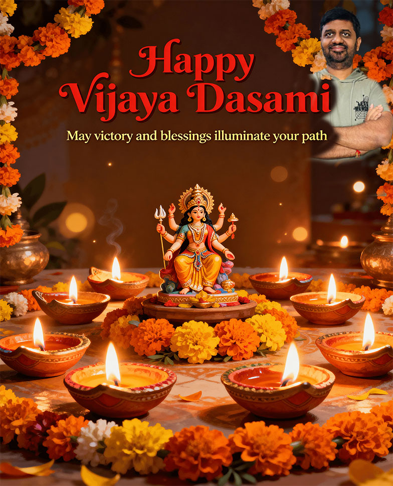 దుర్గామాత మహిషాసురుడిని సంహరించిన రోజు,
రాముడు,రావణాసురుని సంహరించిన రోజు.
పాండవులు,జమ్మి చెట్టును పూజించిన రోజు.
              విజయదశమి/దసరా రోజు.

అందరికీ. విజయదశమి/దసరా పండుగ శుభాకాంక్షలు. #Dussehra2025 #Dussehra  #VijayaDashami