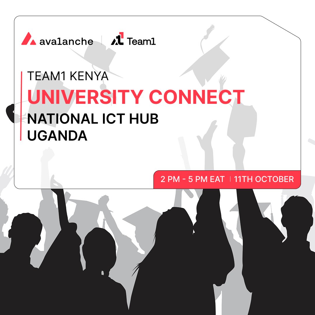 Team 1 Africa 🔺️🌍 (@avaxafrica) on Twitter photo 🚀 Big news! <a href="/AvaxTeam1/">Avalanche Team1</a> continues to scale in East Africa.
Join us for our upcoming University Connect;
📍 Nation ICT Innovation Hub, Kampala
🔺 Connect with builders, students & innovators diving into the Avalanche ecosystem in 🇺🇬✨
📅 11th October 
Don’t miss it → 🚀 Big news! <a href="/AvaxTeam1/">Avalanche Team1</a> continues to scale in East Africa.
Join us for our upcoming University Connect;
📍 Nation ICT Innovation Hub, Kampala
🔺 Connect with builders, students & innovators diving into the Avalanche ecosystem in 🇺🇬✨
📅 11th October 
Don’t miss it →