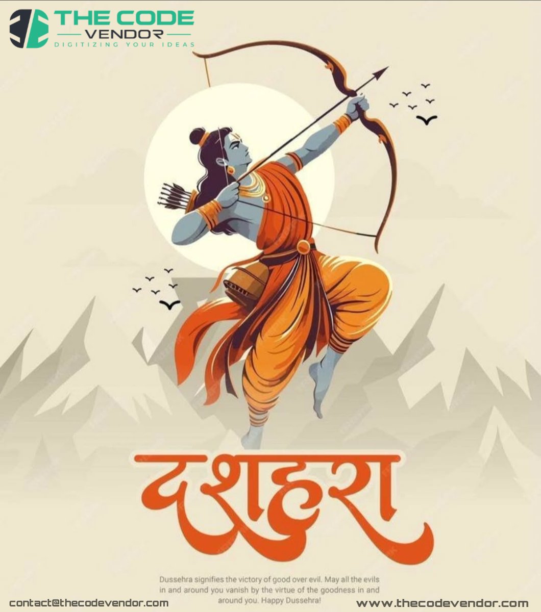thecodevendor's tweet image. "Good over evil. Progress over hurdles. 💡🚀
This #Dussehra, let’s celebrate victories, big & small, powered by innovation and resilience. 🌟
#HappyDussehra #TechForGrowth #FestivalOfVictory