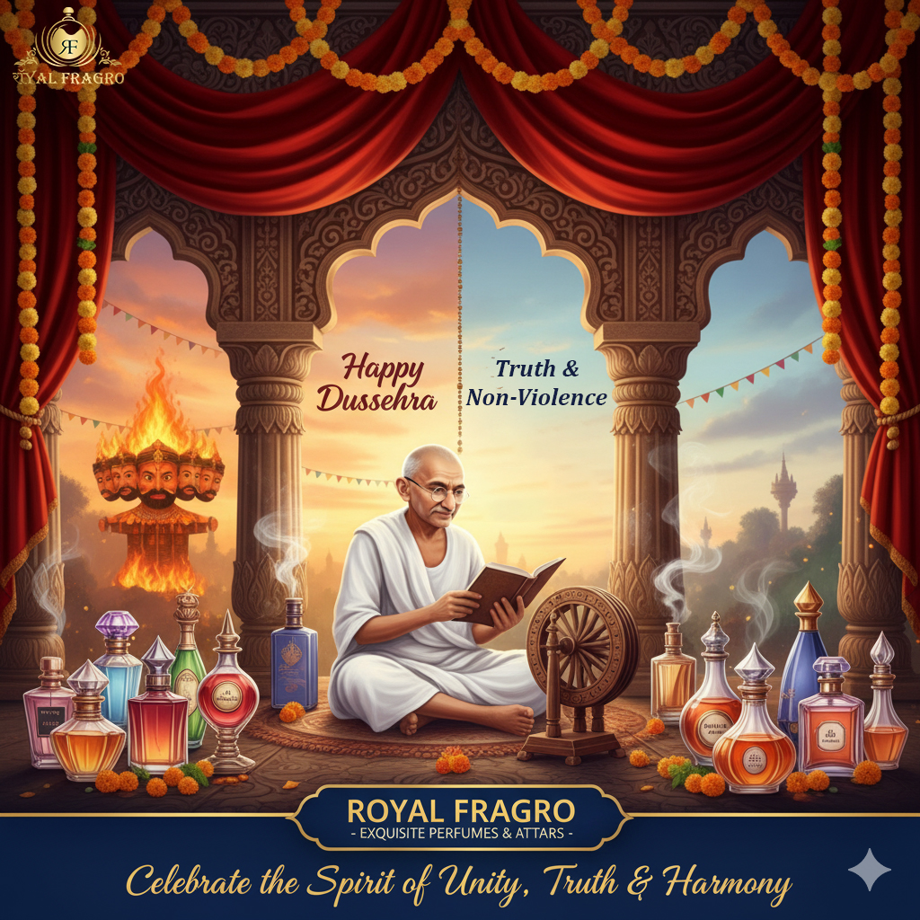 royalfragro's tweet photo. ✨ Royal Fragro Wishes You a Joyous Gandhi Jayanti &amp; Dussehra ✨

“Let truth and courage guide us like Gandhi,
and let victory of good over evil inspire us like Dussehra.” 🌸✨

May this season bring peace, fragrance, and positivity to all 
– With love, Royal Fragro

#royalfragro https://t.co/OvPuLHFZJu