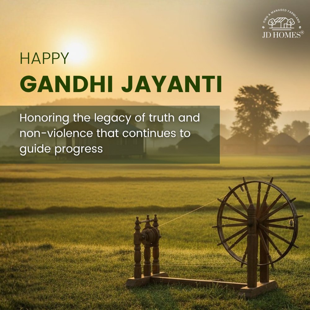JDHomesblr's tweet photo. 🌿 On this Gandhi Jayanti, let’s honor simplicity, peace &amp; nature.
At JD Homes, our managed farmlands bring you closer to Gandhiji’s vision of living in harmony with the earth. 🌱🏡

#GandhiJayanti #JDHomes #ManagedFarmland #InvestInNature #festivalwishes
#JDHomes https://t.co/27rZXTwd6I