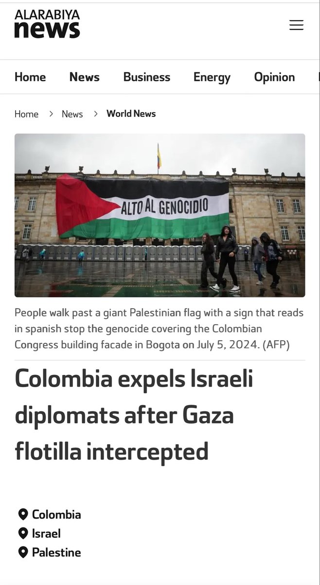 کولمبیا کے صدر نے فلوٹیلا پر حملہ کرنے کے جواب میں تمام اسرائیلی سفارتی عملہ ملک سے نکال کر اس سے تجارتی تعلق توڑ دیے ہیں اس سے پہلے وہ اپنی حدود اسرائیلی جہازوں کے لیے بند کر چکا ہے 
جبکہ مسلم ممالک والے ٹونی بلییر کو غزہ دلوا رہے ہیں 
#GlobalSumudFlotilla