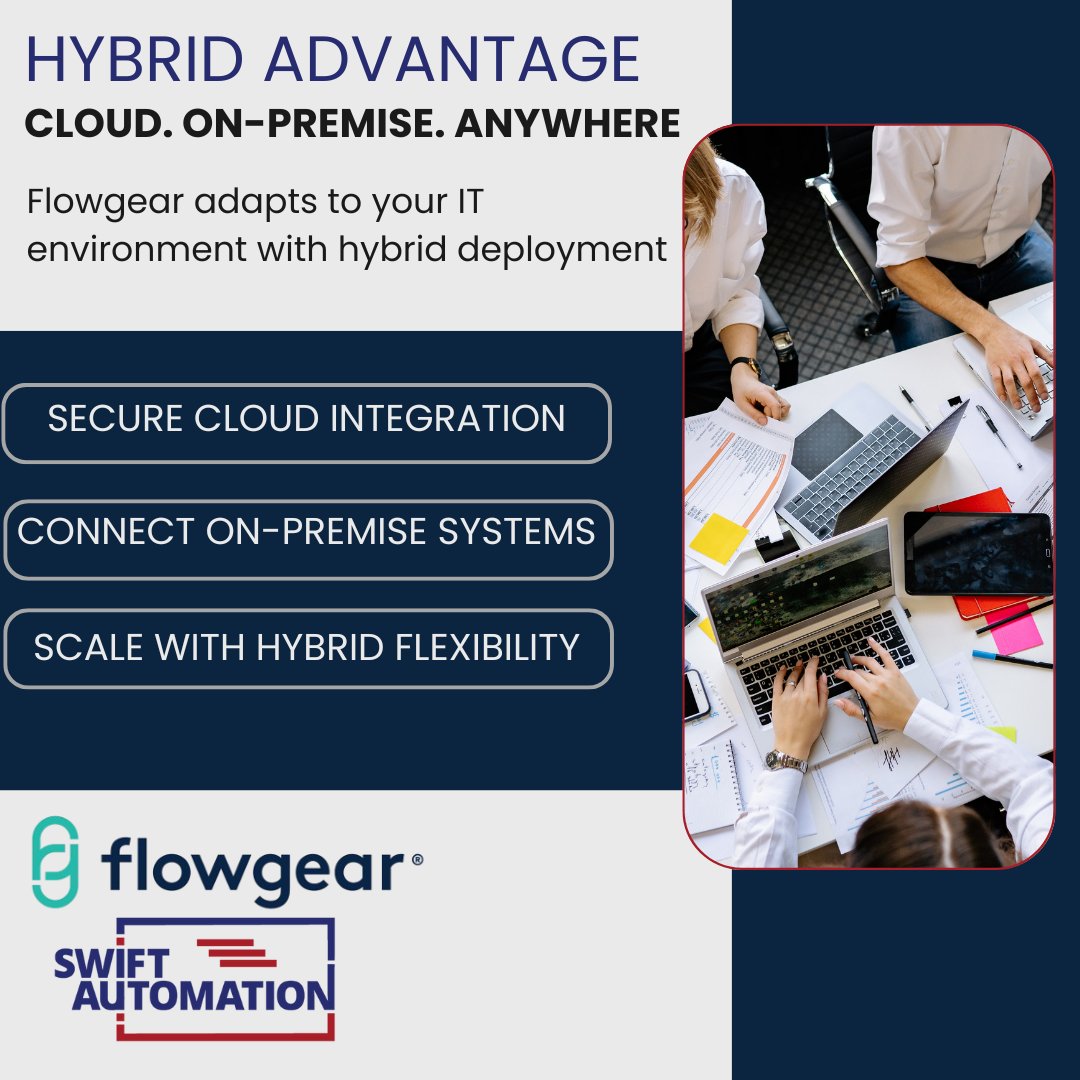 AutomationSwift's tweet image. Flexibility meets control. 💻☁️
With SWIFT Automation + Flowgear, you can scale your business without limits , cloud, on-premise, or both.
#SWIFTAutomation #Flowgear #HybridCloud #Automation #TechSolutions #BusinessGrowth