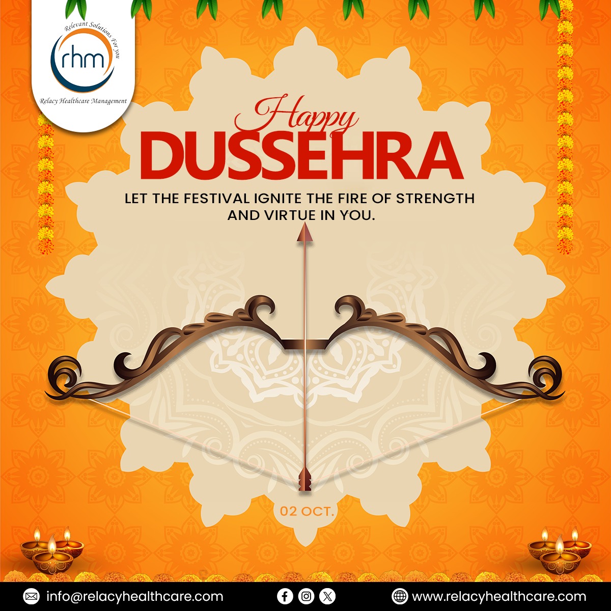 RHMConsultancy's tweet photo. Happy Dussehra 🔥

May this festival ignite strength, virtue, and victory over evil in your life.

#HappyDussehra #VictoryOfGood #FestiveSpirit #StrengthAndVirtue #Relacy #RelacyHealthcareManagement #RHM https://t.co/BiKIoC7yLq