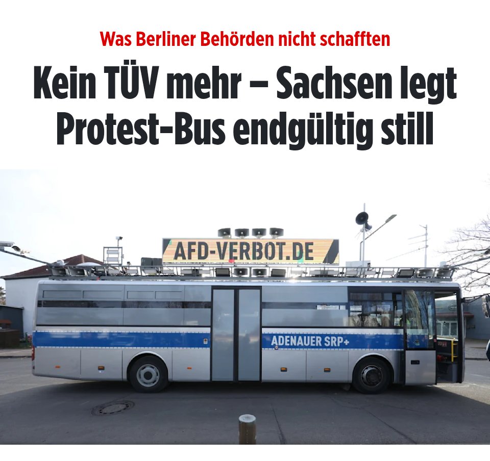 Dekra schafft, was CDU nicht hinbekam: Linksextremer Agitationsbus "Adenauer SRP" stillgelegt

Mit Adenauer hatte er nichts zu tun, und wie nahe seine Betreiber am Staatsverständnis der verbotenen SRP angesiedelt sind, möge jeder für sich selbst beurteilen. Ursprünglich war der